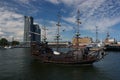 Historical sailboat leaving a harbor of GdaÃâsk Poland